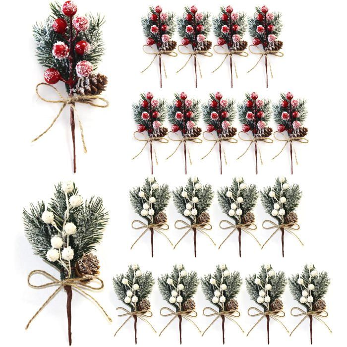 Lot De 10 Tiges De Pin Artificiel Pré-éclairées - 39 Cm, Guirlande 2 M - Décoration Noël DIY Pour Couronnes Et Vases - 6