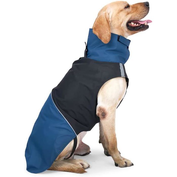 Meilleurs prix pour Imperméable pour chien - Veste Manteau dhiver coupe-vent Bande réfléchissante Idéal les petits et moyens chiens Bleu noir Taille S
