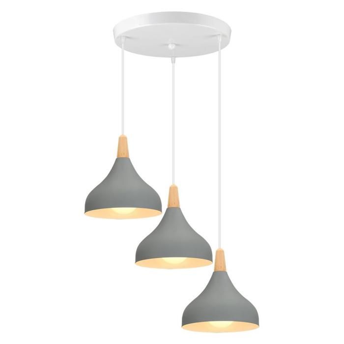 WOTTES 3 Lampes Lustre Suspension Rétro Luminaire Moderne Style Goutte Chapeau E27 Métal Gris pour Cuisine Bar (Disque)