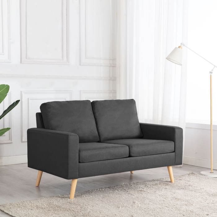 Canapé 2 places - Happiness - Gris foncé - Tissu polyester - 130x76x825 cm - Coussins en mousse et coton PP Canapé 2 places - Happiness - Gris foncé - Tissu polyester - 130x76x825 cm - Coussins en mousse et coton PP