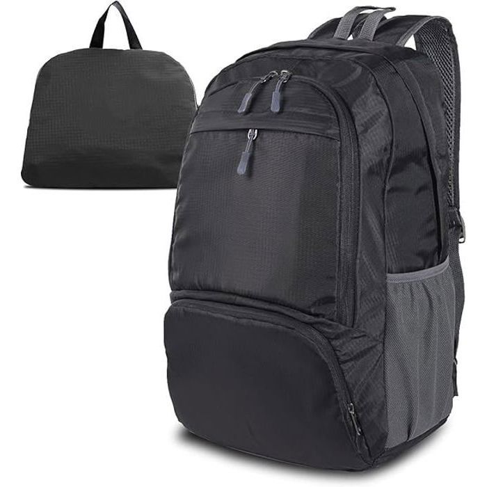 Sac à dos léger pliable et pliable imperméable et respirant pour camping en plein air randonnée voyage école noir