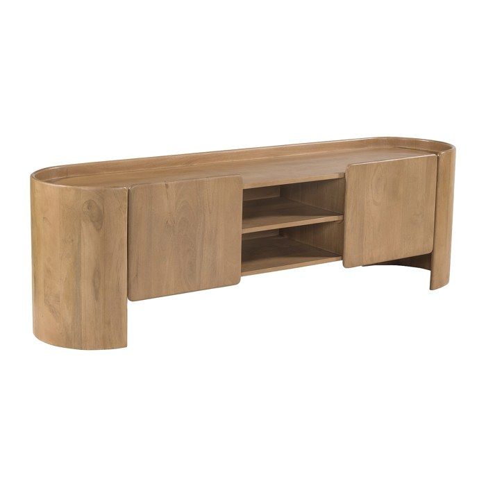 Meuble TV avec 2 portes et 2 niches en bois de manguier - Naturel - ISLARA Meuble TV avec 2 portes et 2 niches en bois de manguier - Naturel - ISLARA
