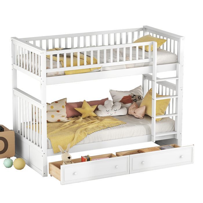Lits superposés 90x200cm lits bébé lits fonctionnels lit superposé avec tiroirs lits convertibles Blanc