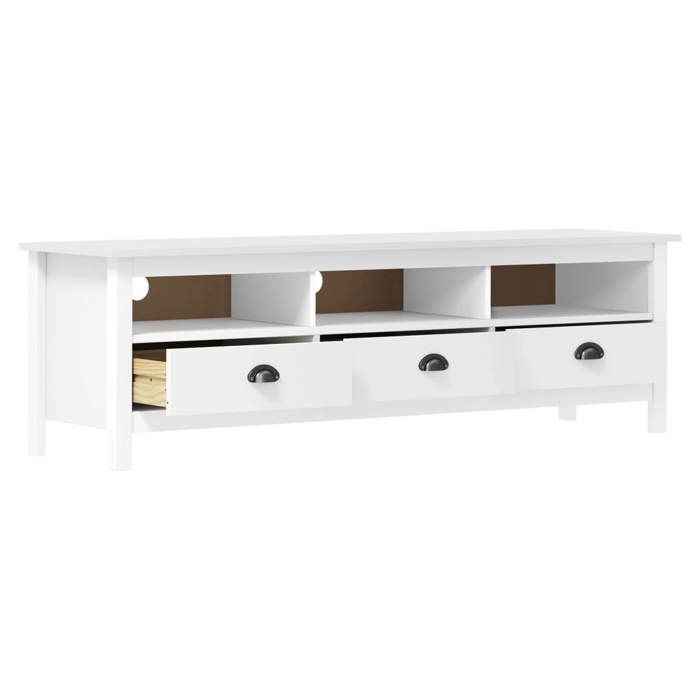 En PromotionMeuble TV CHIC - CLOUD - Meuble Télé Bas - CABINET/BANC TV - Hill Range Blanc 158x40x47 cm - Bois de pin solide 621967