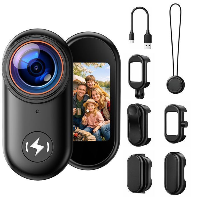 Mini Caméra Sport 4K 30FPS WiFi Caméra Vlog POV Action Camera 1.47 Écran avec carte 64 Go pour les voyages