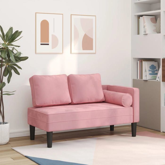 Rose Chaise longue avec coussins rose velours - Chaises longues H17431