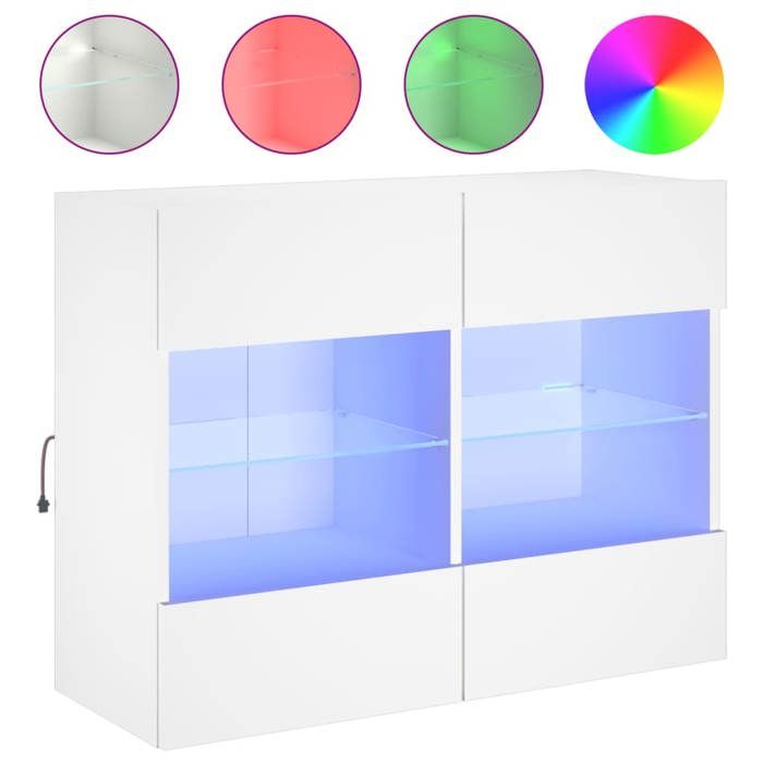 Top 2026@Cabinet TV Blanc - SWEETY® Meuble TV mural avec lumières LED blanc 785x30x605cm 908223