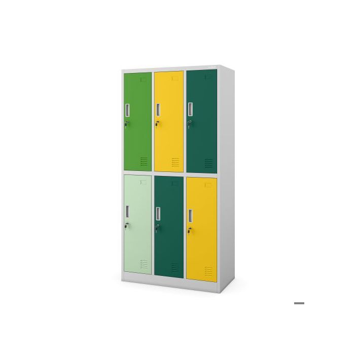 Armoire vestiaire de sécurité gris-vert-jaune à 6 portes : IGOR 900 x 1850 x 450 mm