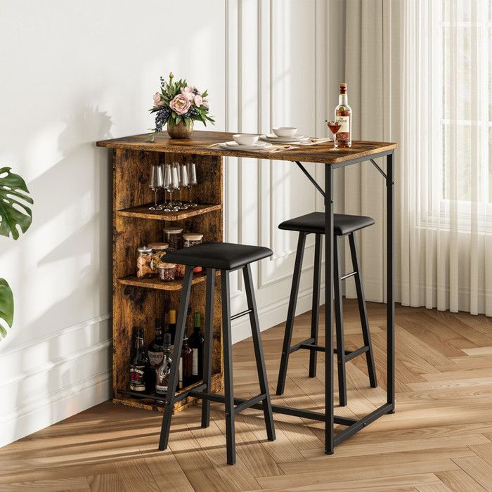 Ensemble Table Haute de Bar et Chaises - GARVEE - Avec 3 étagères ouvertes pratiques – Retro color