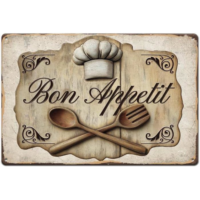 Bon Appetit Plaque Metal Vintage Cuisine Plaque Murale Decorative Restaurant Mur Art Signe Drôle Couleurs - Vaisselle STICKERS