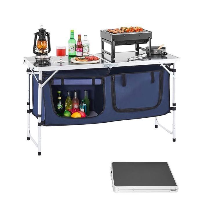 Table de Cuisine de Camping 3 hauteurs réglables Table de Cuisson extérieur Pliante Portable et légère en Aluminium