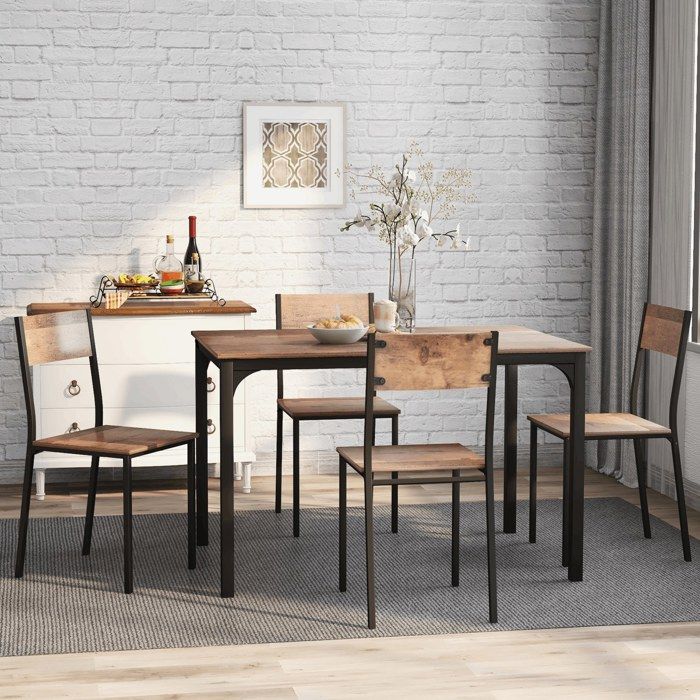 COVREO Ensemble table à manger avec 4 chaises 108x65x75 cm MDF PVC et métal marron vintage