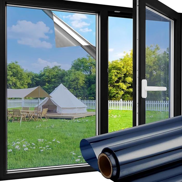 Film Anti Regard Fenetre 60 x 400 cm Bleu Argent Film Miroir sans Tain Adhesif Leger Anti Chaleur 60 x 400 cm Bleu argent