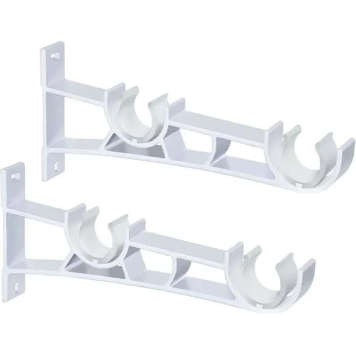Lot de 2 Supports de Tringle à Rideaux Double en Métal Robuste Blanc - Pour Tringles de 25 à 28 mm