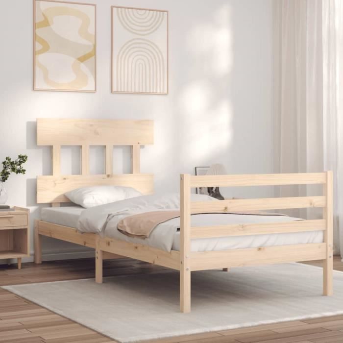 cadre de lit avec tête de lit 90x200 cm bois massif - atyhao - a3195141 10698 - blanc - campagne