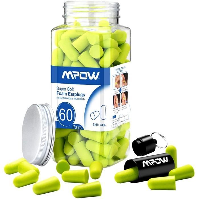 Bouchons D Oreilles Mpow Anti Bruit En Mousse Bouchon D Oreille De Antibruit Pour Travail Etude Avion Nrr 34db Snr 38db 60 Paires Cdiscount Sante Mieux Vivre