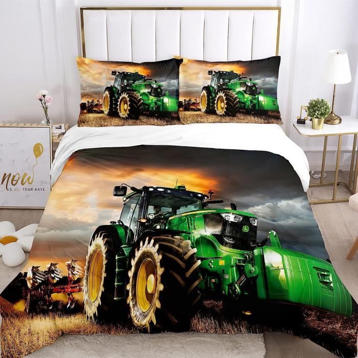 Housse De Couette Tracteur 1 Personne,Tracteur Vert Parure De Lit,Avec