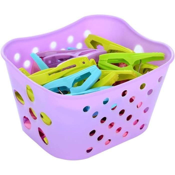 48 épingles à Linge Avec Panier De Rangement - Multicolores, Clips En Plastique Stables Pour Linge, Serviette, Plage - 7