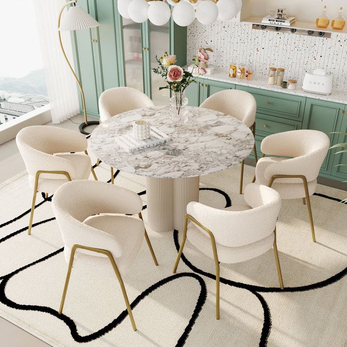 Lot de 6 Chaises de Salle à Manger en Sherpa- Style Scandinave - Fauteuils Chaises de Salon avec Pieds Dorés-49x48x78cm-Beige