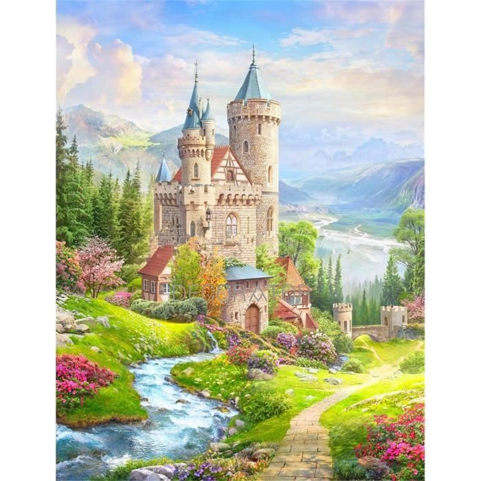 TISHIRON – Peinture Par Numéros Paysage Montagne, Lac Et Bateau – Ciel Orange – Toile 40x50 – Pour Débutants Adultes