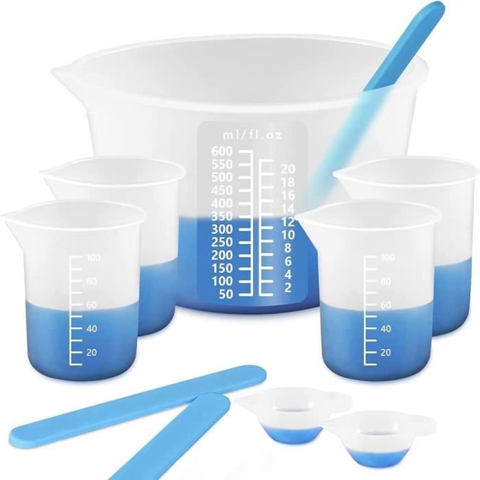 6 Pcs Kit d'Outils de Tasses à Mesurer en Résine de Silicone DIY 250mL Tasses à Mesurer Bâtonnets de Mélange Cuillère pour Moules de Mélange de Résine Époxy Fabrication de Bijoux pour