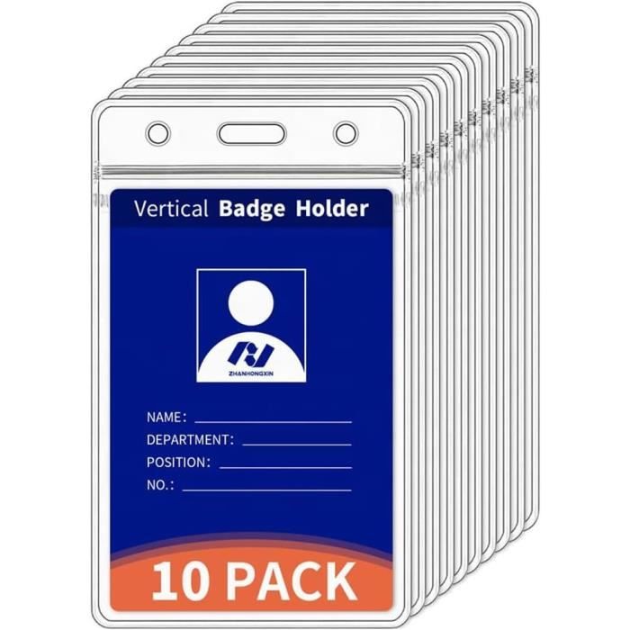 Porte Badge Etanche Horizontal, 100 Pcs Porte Badge Plastique Transparent, Porte-cartes D'Identité Transparent, Support Badge Carte Pour Travail Exposition Evénements Entreprise Bureau Étudiant