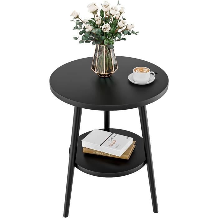 Table Basse, Table Basse Ronde à 2 Niveaux Avec Plateau En Bois Robuste Pour Le Salon Table Dappoint En Bois Circulaire Industriel Avec Rangement Marron Et Blanc