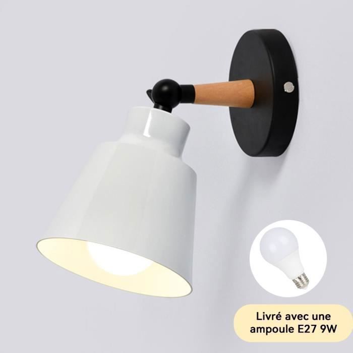 Applique Murale E27 LED Ampoule 9W Lampe Murale Abat-Jour Simple pour Intérieur Couloir Salon Cuisine - Blanc