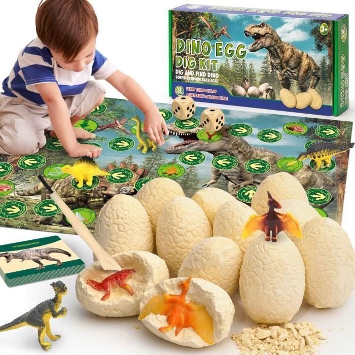 Kit De Fouille D’œufs De Dinosaures – 12 Figurines à Déterrer – Cadeau éducatif STEM Pour Enfants (4-10 Ans)