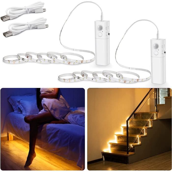 Ruban LED avec détecteur de mouvement, 2 x 2 m - Rechargeable - Éclairage  de placard - Éclairage LED pour armoire de cuisine, A408 - Cdiscount Maison