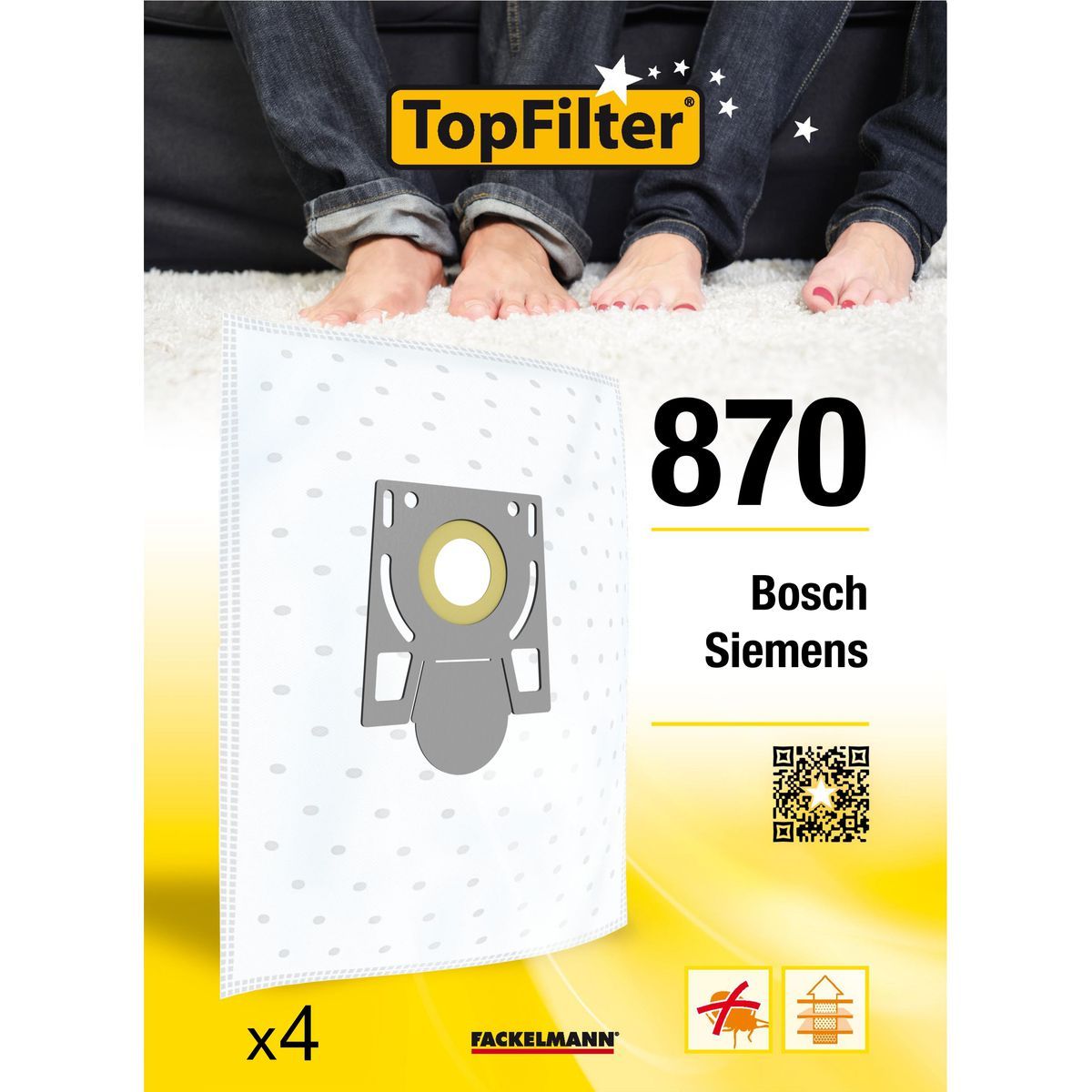 Sacs aspirateur - TopFilter - Premium - 4 pièces - Compatible Bosch et Siemens - Haute filtration - Topfilter