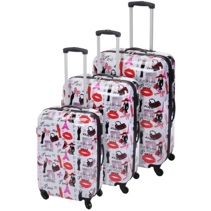 Set Lot 3 Valises Trolleys Polycarbonate Cadenas Voyage Avec