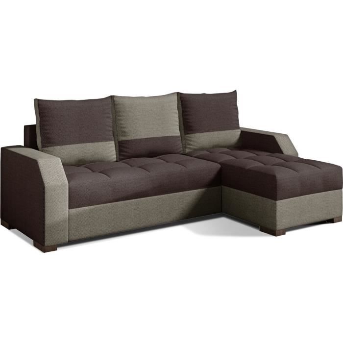Canapé dangle convertible - ARTE - en tissu de qualité - marron et beige 3/4 places angle droit (vu de face) Canapé dangle convertible - ARTE - en tissu de qualité - marron et beige 3/4 places angle droit (vu de face)