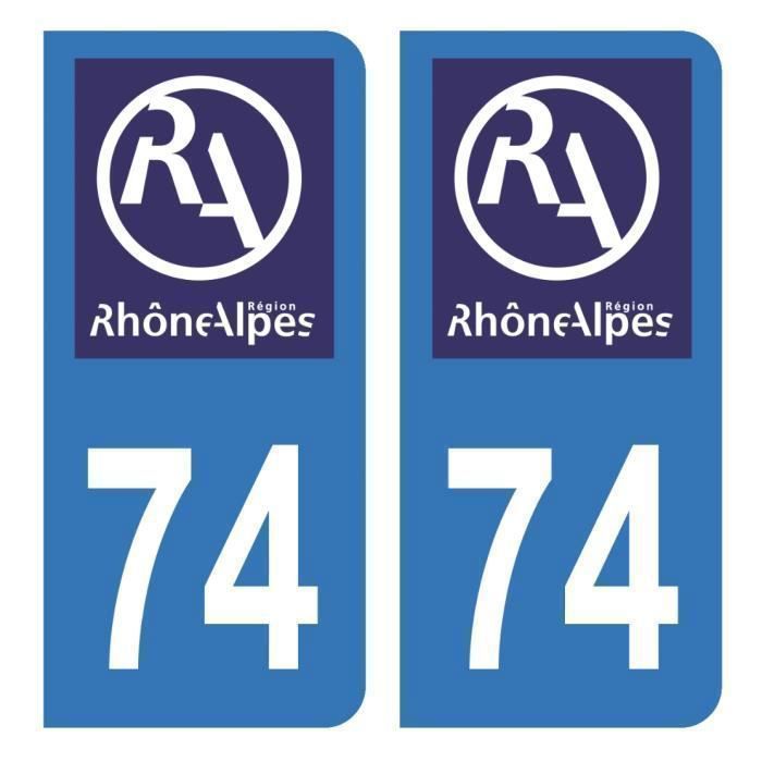 Autocollant Stickers plaque immatriculation voiture Département 74 Haute-Savoie Logo Ancienne Région Rhône Alpes
