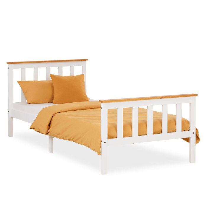 Lit en bois 90 x 200 cm blanc/naturel – Lit simple de style scandinave avec sommier à lattes