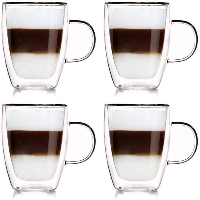 Tasses à Café Résistant à la Chaleur Tasses en Verre pour café Latte Cappuccino Double Verre Borosilicate Orion Tasse de Café Double Paroi Coupe en Verre 300 ML