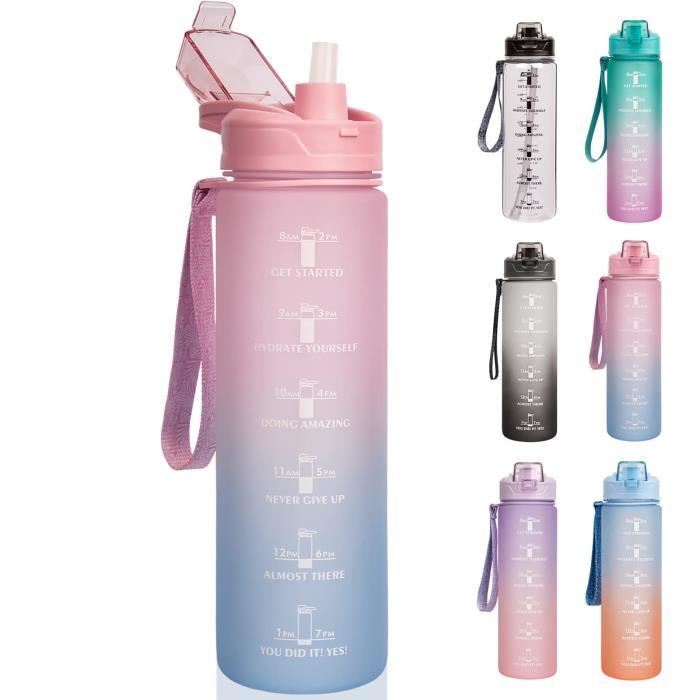 Gourde Sport CodiCile 1 Litre Avec Paille - Bouteille D'eau De Motivation Avec Marqueur - Neuf