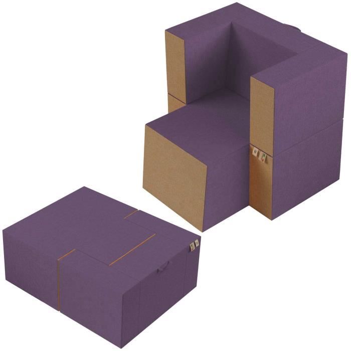 canapé fauteuil pouf praticha en mousse sofa avec repose-pieds 1 places tissu dehoussable et lavable couleur viola
