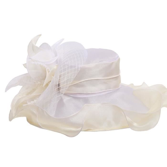 AHDMR Capeline Femme Chapeau De Mariage Cérémonie En Organza Elégant Chapeau De Soleil Large