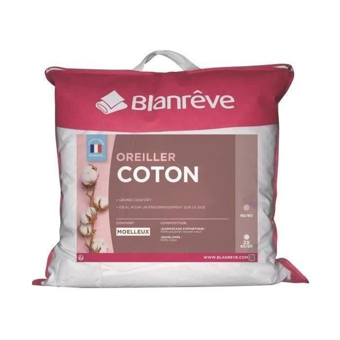 Lot de 2 Oreillers Coton - BLANREVE - 60 x 60 cm - Blanc