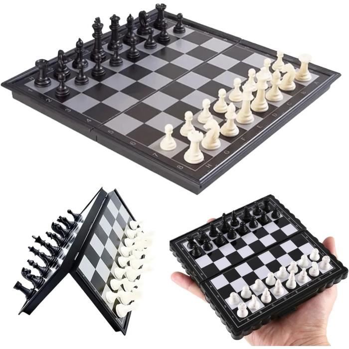 Jeu D'Échecs Magnétique 3 En 1 (Échecs, Dames, Gomoku) - Échiquier Bois Pliable 29x29 Cm - Voyage