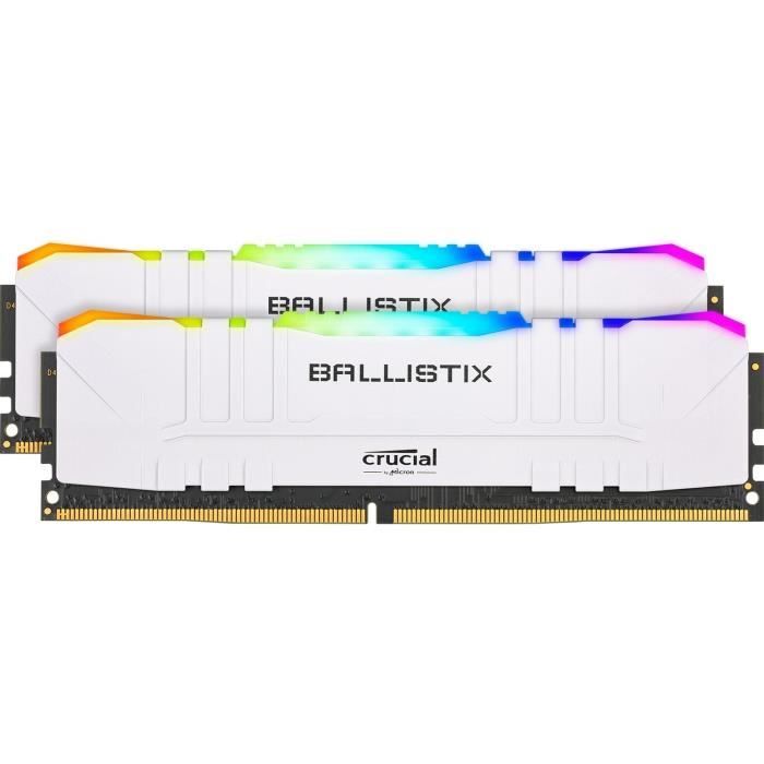 Vente Memoire PC CRUCIAL Ballistix White RGB 2x8GB (16GB Kit) DDR4 3000MT/s  CL15 RGB pas cher
