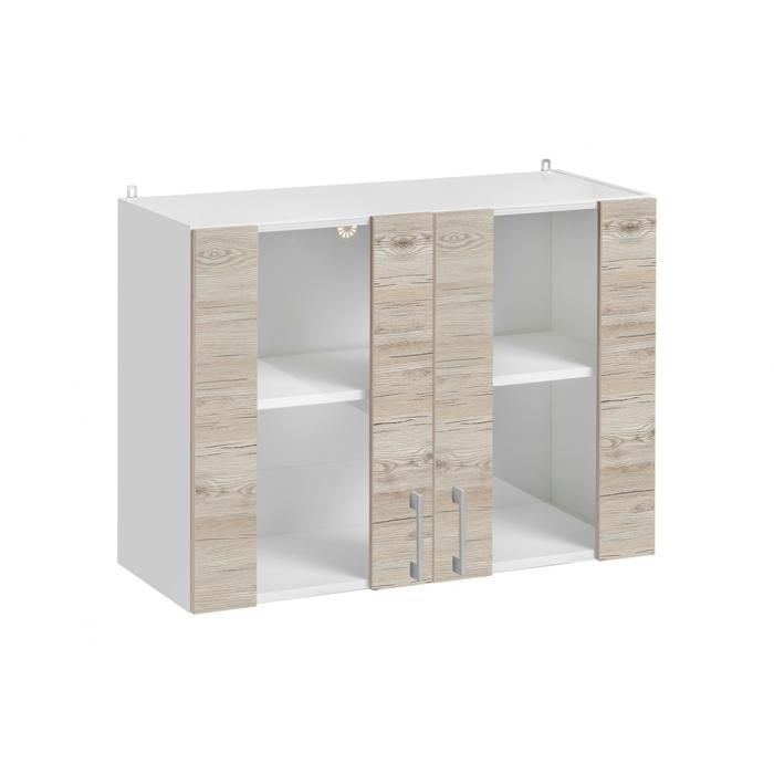Meuble haut de cuisine Eco Noyer Blanchi 2 portes vitrées L 80 cm - Cuisineandcie Meuble haut de cuisine Eco Noyer Blanchi 2 portes vitrées L 80 cm - Cuisineandcie