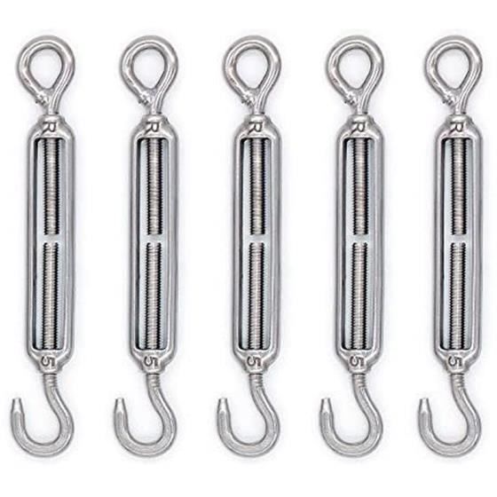 Tendeur Acier Inox 304 Lot De 5 Tendeurs M6 Acier Inoxydable 304 - Tendeur De Câble à Crochet Et Œil Accessoires Tension Cordage