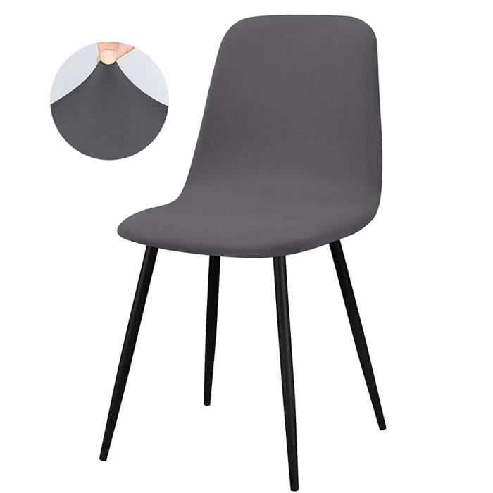 Lot de 6 Housses de chaise salle à manger scandinave elastique et extensible couverture de chaise décor gris foncé
