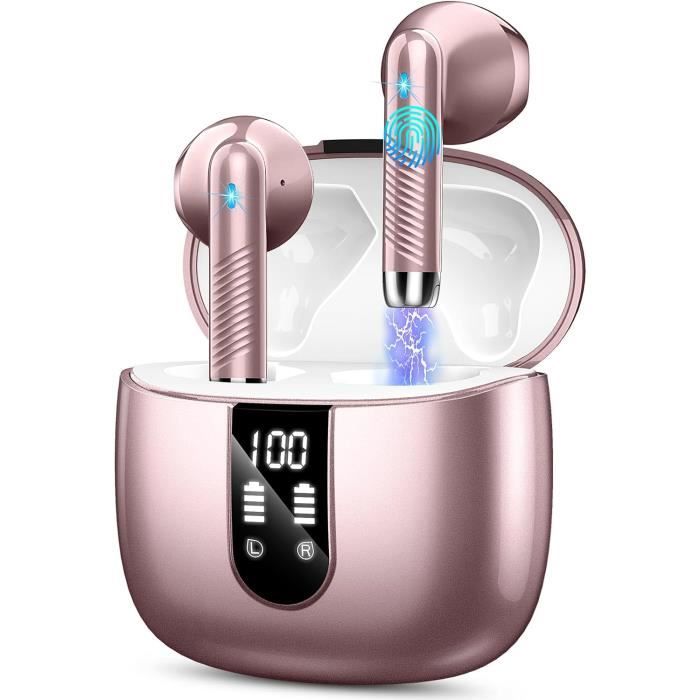Écouteurs Bluetooth Sport Csasan V90 | 48H Autonomie | IP7 Étanche | Bluetooth 5.3 | Réduction Bruit CVC8.0 | Rose