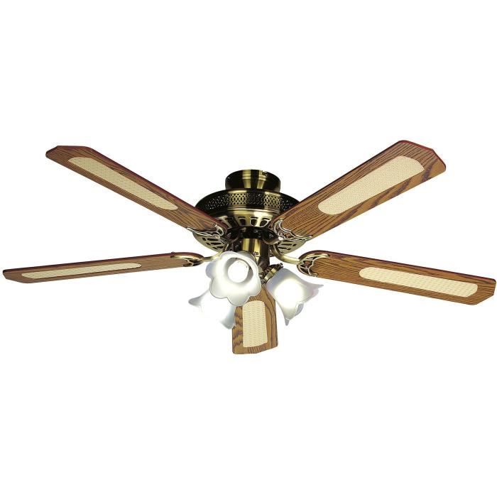 Ventilateur de plafond réversible FARELEK BALEARES - Ø 132 cm, 5 pales noyer / cannées + éclairage 3