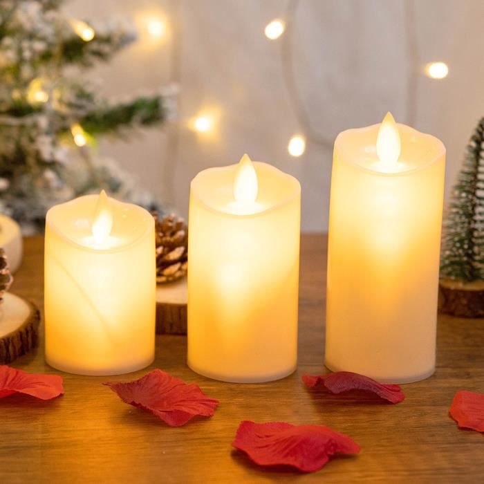 IOIO Set De 3 Bougies En Cire Véritable Avec Télécommande Et DEL De Changement De Couleur LED 48