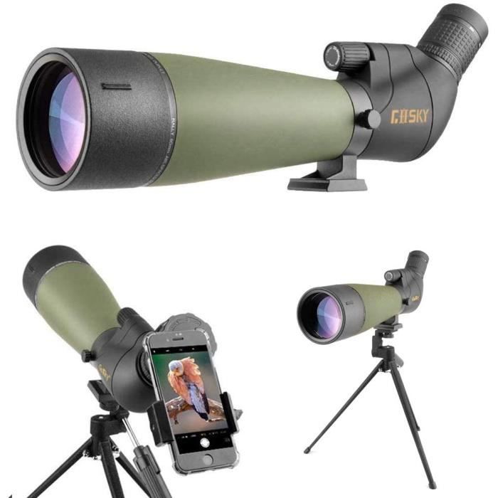 Gosky 20-60x80 Longue Vue etanche avec trepied, Sac de Transport et Adaptateur pour Smartphone - Telescope incline BAK4 - pou