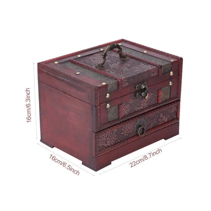 Boîte à Bijoux En Bois 5 Tiroirs - Organisateur Rangement Colliers, Boucles - Style Vintage - Dimensions 21,5x11,3x13,2 Cm - 7